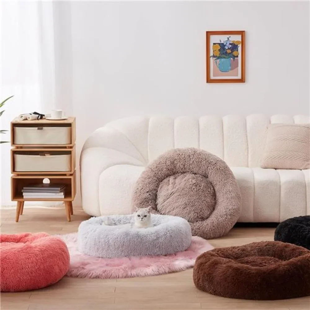 Home Soft Plush Round Pet Bed for Cats Or Small Dogs Cat Bed Self Warming Autumn